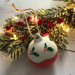 Ceramic Christmas Festive Red Holly & Teal Polka Dot Baubles - thumbnail 2