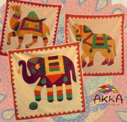 Wall Hanging, Door Curtain, in Cotton Saffron Stone Wash Canvas With Elephant, Camel Or Embroidered Horse Applique