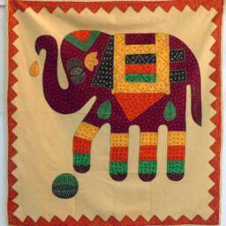 Wall Hanging, Door Curtain, in Cotton Saffron Stone Wash Canvas With Elephant, Camel Or Embroidered Horse Applique - thumbnail 2
