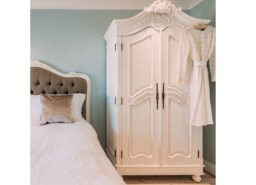 French Chateau Chic Style White Hand Carved Double Armoire Wardrobe