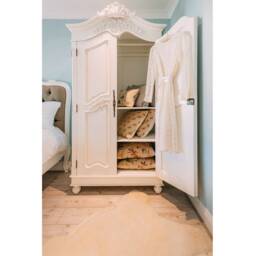 French Chateau Chic Style White Hand Carved Double Armoire Wardrobe - thumbnail 2
