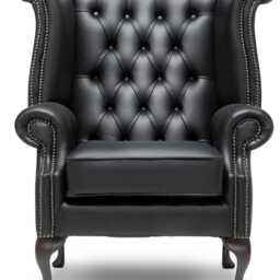Chesterfield Highback Queen Anne Chair Genuine Black Leather - thumbnail 2
