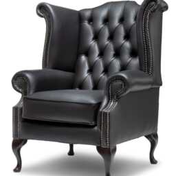 Chesterfield Highback Queen Anne Chair Genuine Black Leather - thumbnail 3