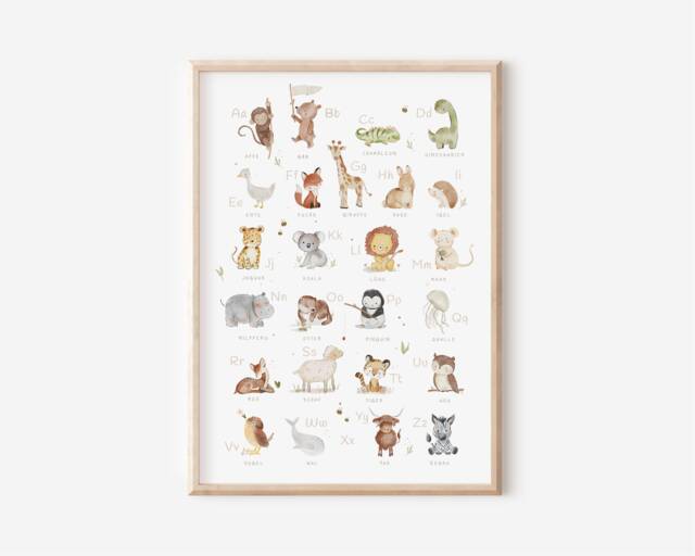 Children's Abc Picture With Animals - Alphabet Learn Nursery Poster Wall Decoration Gift Print - image 1