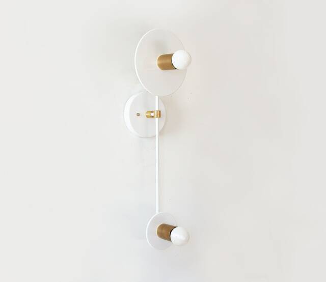 Mid Century Modern White Double Sconce - Gold Accent Wall Lighting - image 1