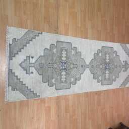 Handmade Wool Oushak Runner Rug - Beige Geometric Hallway, Farmhouse Decor - thumbnail 3