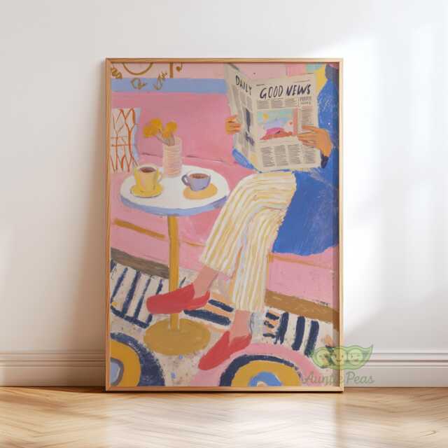 Matisse Cafe Print, Colorful Coffee Art, Modern Henri Style Poster, Breakfast Painting, French Kitchen Wall Decor, Pink Trendy Print - image 1