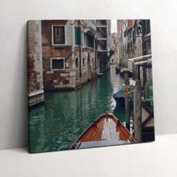 A Boat Among The Canals in Venice Canvas, Wall Art Picture, Gray Decoration, Travel Canvas - thumbnail 1