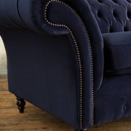 British Handmade 3 Seater Navy Blue Stain Resistant Durable Velvet Fabric Chesterfield Sofa - thumbnail 3