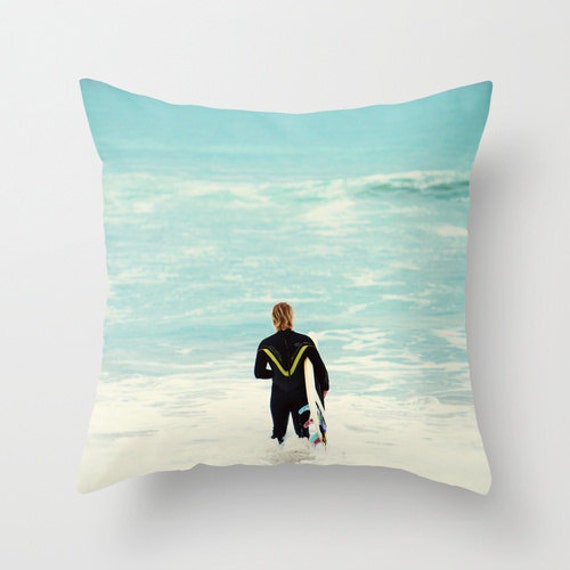 Surf Pillow - Surfer Case Ocean Beach Throw 16x16 18x18 20x20 Cover - image 1