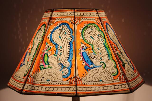 Multicolor Peacock Floor Lamp Shade Large - Hand Painted Leather Lampshade-H-10, W-16 Inch - image 1