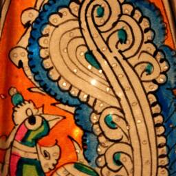 Multicolor Peacock Floor Lamp Shade Large - Hand Painted Leather Lampshade-H-10, W-16 Inch - thumbnail 4