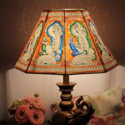 Multicolor Peacock Floor Lamp Shade Large - Hand Painted Leather Lampshade-H-10, W-16 Inch - thumbnail 2