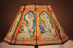 Multicolor Peacock Floor Lamp Shade Large - Hand Painted Leather Lampshade-H-10, W-16 Inch