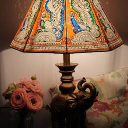 Multicolor Peacock Floor Lamp Shade Large - Hand Painted Leather Lampshade-H-10, W-16 Inch - thumbnail 3
