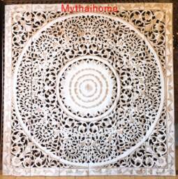 Large King Size Bed Bohemian Headboard 6Ft Decorative Lotus Flower Wooden Hand Carved Teak Wood Art Panel Panels White Wall Home Decor Thai