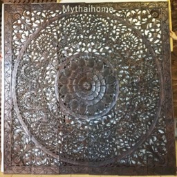 Large King Size Bed Bohemian Headboard 6Ft Decorative Lotus Flower Wooden Hand Carved Teak Wood Art Panel Panels White Wall Home Decor Thai - thumbnail 4