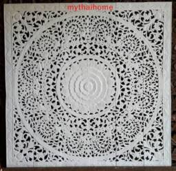 Large King Size Bed Bohemian Headboard 6Ft Decorative Lotus Flower Wooden Hand Carved Teak Wood Art Panel Panels White Wall Home Decor Thai - thumbnail 3