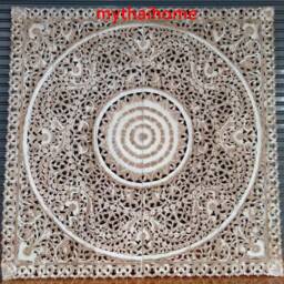 Large King Size Bed Bohemian Headboard 6Ft Decorative Lotus Flower Wooden Hand Carved Teak Wood Art Panel Panels White Wall Home Decor Thai - thumbnail 2