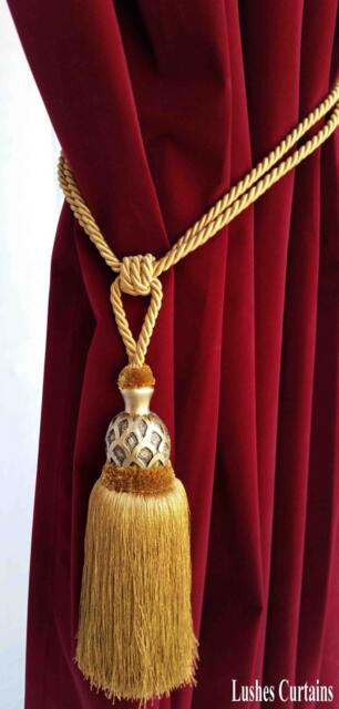 Luxury Gold Curtain Drapery Decorative Wood/Tassel Spread Rope Tie Back Handmade Chair Decor/Window Treatments Single Drape Holding/Holdback - image 1
