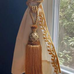 Luxury Gold Curtain Drapery Decorative Wood/Tassel Spread Rope Tie Back Handmade Chair Decor/Window Treatments Single Drape Holding/Holdback - thumbnail 4