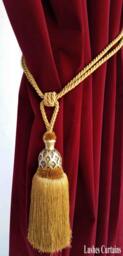 Luxury Gold Curtain Drapery Decorative Wood/Tassel Spread Rope Tie Back Handmade Chair Decor/Window Treatments Single Drape Holding/Holdback - thumbnail 1