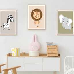 Safari Animal Nursery Prints Set Of 3 Jungle Baby Lion Elephant Zebra Wall Art - thumbnail 4