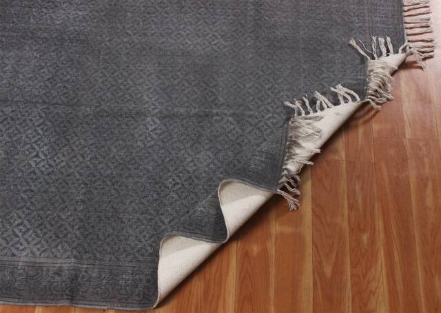 Handwoven Cotton Kilim Rug Gray Block Print, Boho Style - image 1