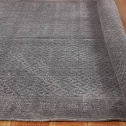 Handwoven Cotton Kilim Rug Gray Block Print, Boho Style - thumbnail 4