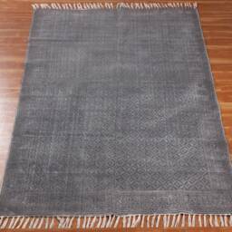 Handwoven Cotton Kilim Rug Gray Block Print, Boho Style - thumbnail 3