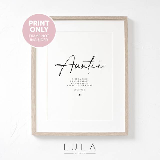 A4 A5 Print Auntie Side By Or Miles Apart, We Are Family Connected Heart, Christmas Gift, Gift To From Niece Nephew - image 1