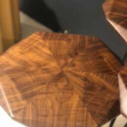 Modern Hexagon Nesting Tables Set, Walnut Wood Side With Black Metal Legs - thumbnail 3