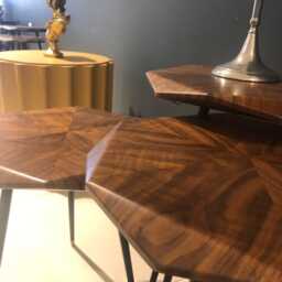 Modern Hexagon Nesting Tables Set, Walnut Wood Side With Black Metal Legs - thumbnail 4