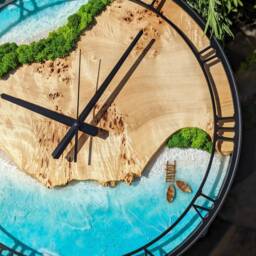 Custom Moss & Wood Wall Clock With Epoxy Resin Art - thumbnail 3