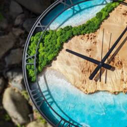 Custom Moss & Wood Wall Clock With Epoxy Resin Art - thumbnail 2