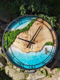 Custom Moss & Wood Wall Clock With Epoxy Resin Art