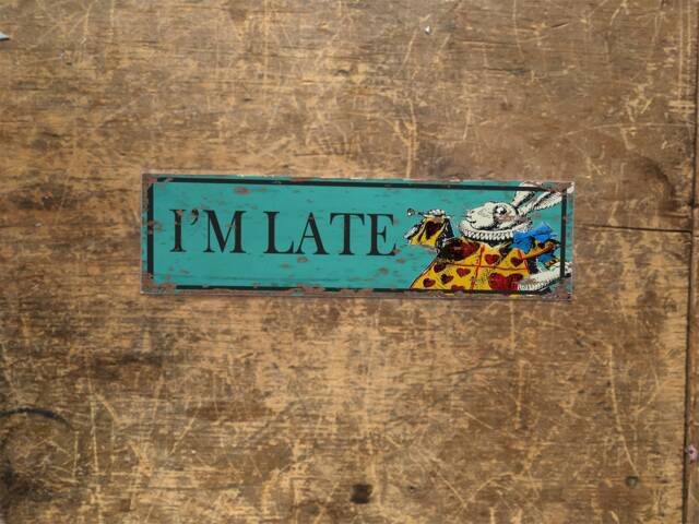 I'm Late Alice in Wonderland Door Sign Room Enamel Metal Tin Sign Wall Plaque