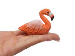 Pink Flamingo Wooden Figurine - Hand-Carved Garden Bird Decor