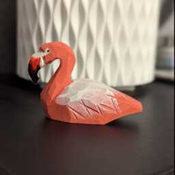 Pink Flamingo Wooden Figurine - Hand-Carved Garden Bird Decor - thumbnail 2