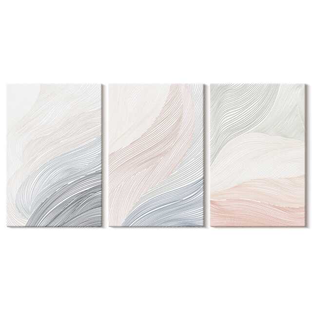 Set Of 3 Canvas Prints - Waves Painting On Cardboard in Pastel Colors, Creamy Print, Abstract Wall Decor - image 1