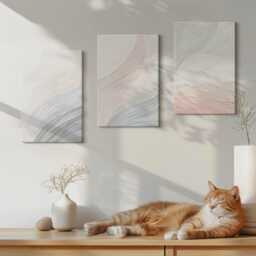 Set Of 3 Canvas Prints - Waves Painting On Cardboard in Pastel Colors, Creamy Print, Abstract Wall Decor - thumbnail 2