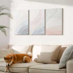 Set Of 3 Canvas Prints - Waves Painting On Cardboard in Pastel Colors, Creamy Print, Abstract Wall Decor - thumbnail 3