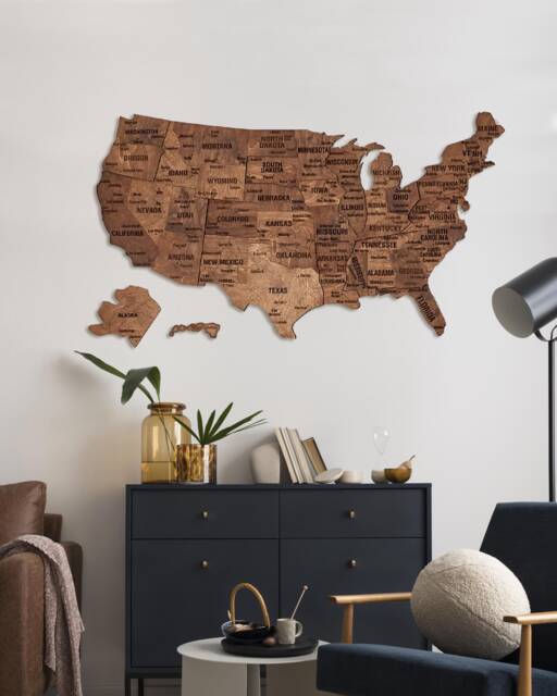 Usa Push Pin Travel Map For Couples Wall Art, United States Apartment Decor Hanging, Wooden Retirement Gift - image 1
