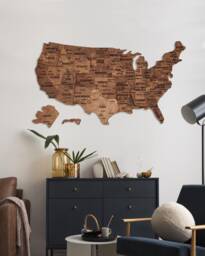 Usa Push Pin Travel Map For Couples Wall Art, United States Apartment Decor Hanging, Wooden Retirement Gift - thumbnail 1