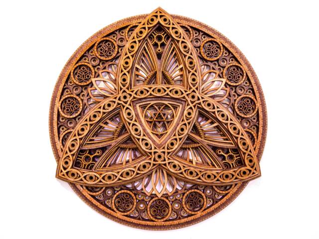 Laser Cut Wood Mandala Trinity Fractal Trefoil Wall Art - image 1