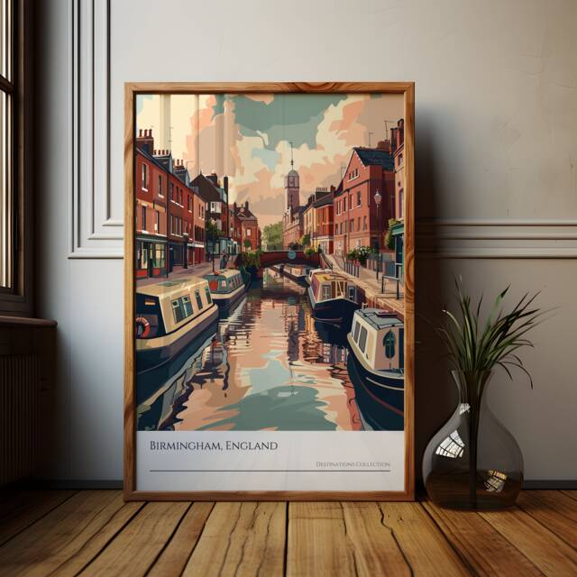 Birmingham Canal Art Print England Travel Poster, UK Souvenir - image 1