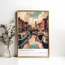 Birmingham Canal Art Print England Travel Poster, UK Souvenir - thumbnail 2