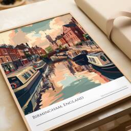 Birmingham Canal Art Print England Travel Poster, UK Souvenir - thumbnail 3