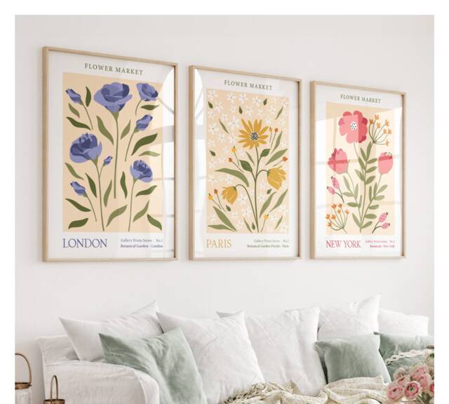 Flower Market Poster, Set Of 3 Floral Prints, Botanical Wall Art, Living Room Pictures, Bedroom Posters - image 1