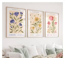 Flower Market Poster, Set Of 3 Floral Prints, Botanical Wall Art, Living Room Pictures, Bedroom Posters - thumbnail 1